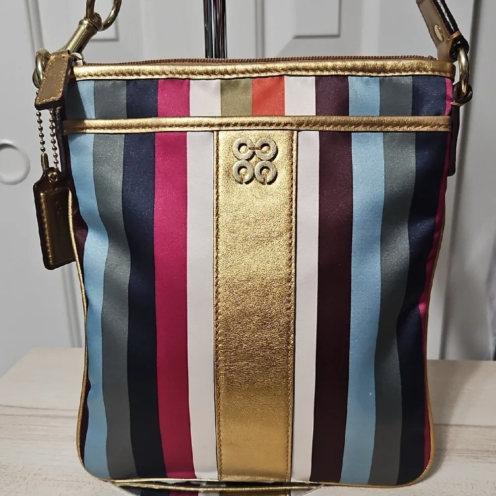 Coach NWOT Legacy Multicolor Striped Crossbody Bag with Gold Accents - Picture 1 of 9